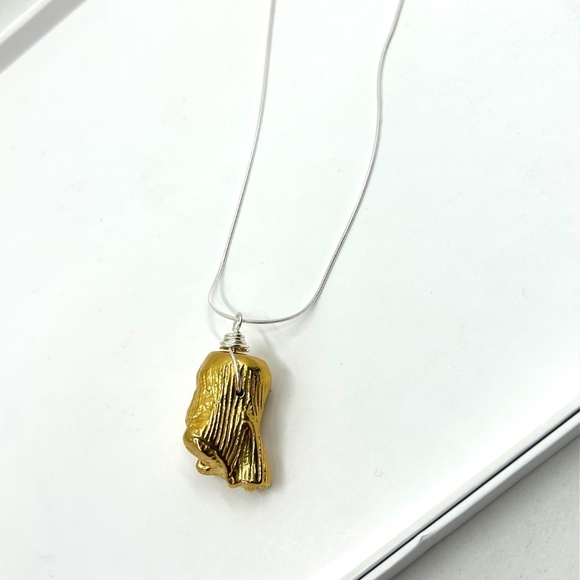 ARTISAN Gold Vermeil and Sterling Silver Wrapped Stone Pendant HANDMADE NWT - Picture 7 of 17